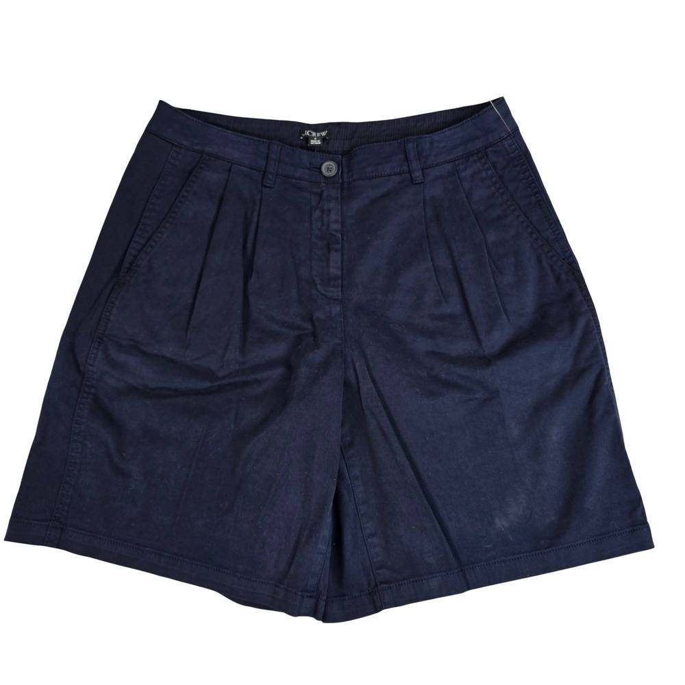 J.Crew Womens Navy Blue Pleated Chino Shorts CI581 Size 4 Stretch Cotton Twill